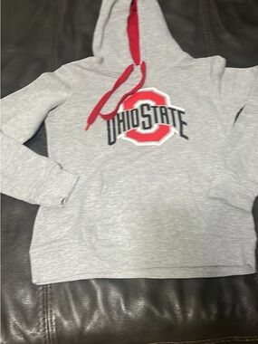 Ohio State Women's Gray Pullover Hoodie with Red Accents
